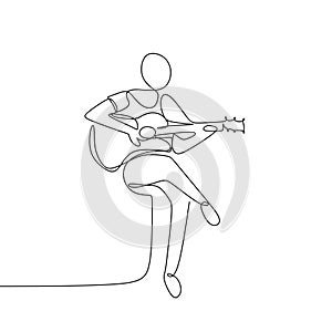 Persona cantar una canción guitarra acustica continuo uno línea arte dibujo ilustraciones minimalista diseno 