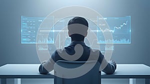 Futuristic technology interface with data analytics and artificial intelligence