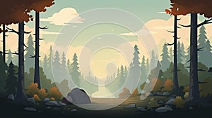 Sassy Forest With Mountains: Minimalist Cartoon Background