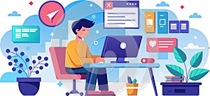 Modern Office Workspace Vector Illustration