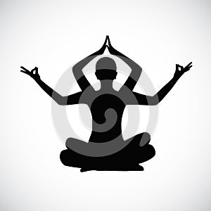 Person sitting in different yoga meditation lotus positions silhouette