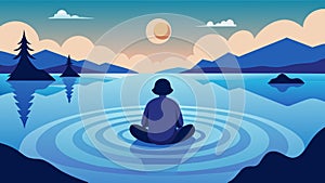 A person sitting at the edge of a lake watching the ripples on the water as they contemplate life.. Vector illustration. photo