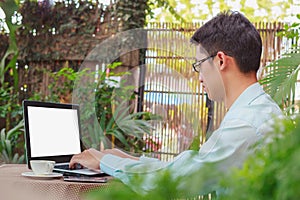 Person sitting front open laptop computer