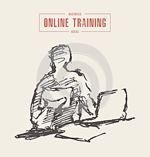 A person sitting online courses education vector