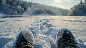 Person Sitting in Snow With Feet Buried in Snow