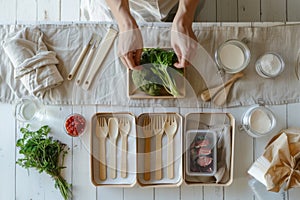 Person Sitting at Table With Food and Utensils