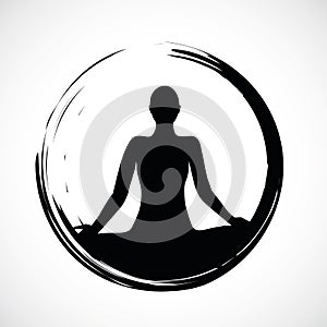 Person sitting in yoga lotus position in black circle