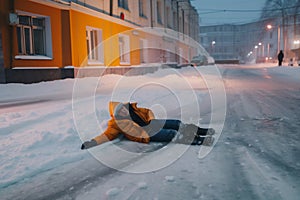 A person slipped and fell on the street on the ice. AI Generated