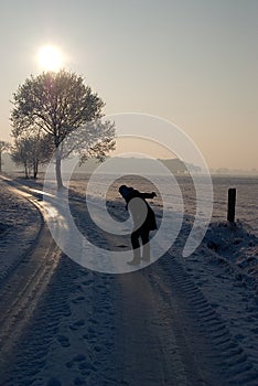 Person slipping on icy road photo