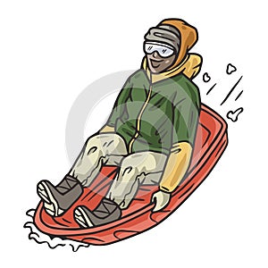 Person on snow tubing in winter mountains. Snow tubing vector. Winter fun