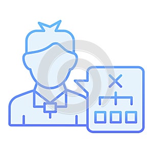 Person solution flat icon. Man with chart blue icons in trendy flat style. Human decision gradient style design