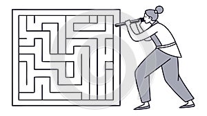 Person solving a complex maze, symbolizing problem-solving and challenge. vector design Generative AI