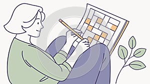 Person solving crossword puzzle, brain activity, mental challenge. vector design Generative AI