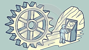 Person Solving Gear Puzzle, Innovation and Problem Solving, vector design Generative AI