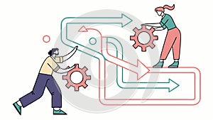 Person Solving Gear Puzzle Vector Illustration, Problem Solving Strategy, vector design Generative AI