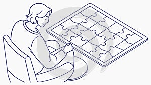Person Solving a Jigsaw Puzzle, Brain Teaser and Focus, vector design Generative AI