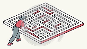 Person solving a labyrinth, problem-solving, challenge. vector design Generative AI