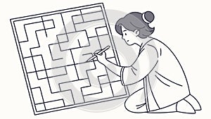 Person Solving Maze Puzzle, Mental Challenge, Problem Solving Game vector design Generative AI