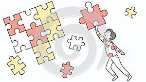 Person Solving Puzzle Connecting Pieces Problem Solving, vector design Generative AI