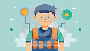 A person with SPD finds comfort in wearing a weighted vest to help regulate their sensory system.. Vector illustration. photo