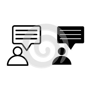 Person and speech bubble line and glyph icon. Message and user vector illustration isolated on white. Dialogue and human