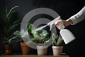 A person spraying a plant with a spray bottle AI generation