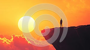 a person standing on a cliff looking at the sun