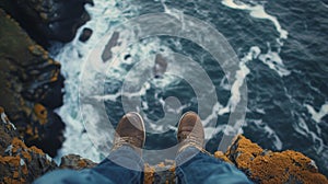 Person Standing on Cliff Next to Ocean