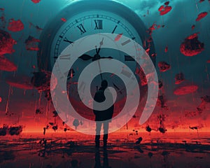 a person standing in front of a large clock