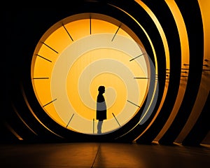 a person standing in front of a large clock