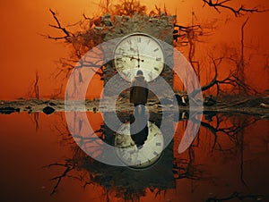 a person standing in front of a large clock