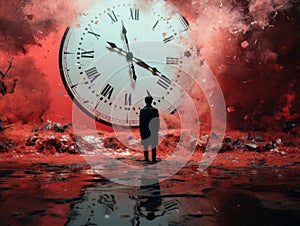 a person standing in front of a large clock