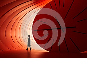 a person standing in front of a large clock