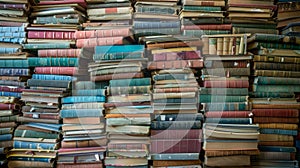 Person standing in front of stack of books