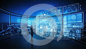 Futuristic Control Room with Data Visualization