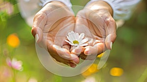 Person Holding a Flower in Hands