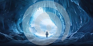 A Person Stands Within The Icy Confines Of An Enchanting Ice Cave