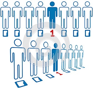 Person stands out line of digital people