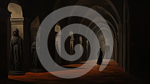 Ominous Italy: A Dark Gothic Painting Of A Long Hallway photo