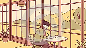 Person studying in cafe, cozy learning environment, vector design Generative AI