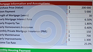 Person studying mortgage information and assumptions online on pc, bookkeeping