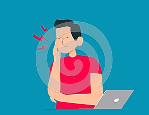Person suffers from headaches and migraines. Vector illustration concept