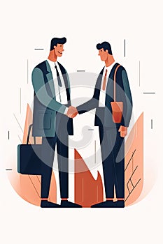 A person in a suit or business attire shaking hands with another person, signifying a business deal or agreement, flat