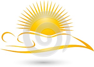 Person and sun, colored, tanning and solarium logo