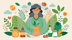 A person surrounded by a variety of plants and herbs using them to create their own natural remedies and selfcare