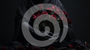 Dark Romanticism A Figure In Black Holding Roses photo
