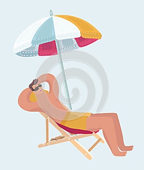 Person take rest, sitting under umbrella photo
