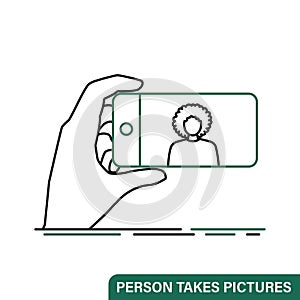 Person takes pictures. Flat line icon
