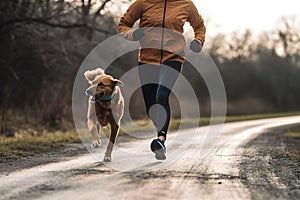 Person taking their energetic dog for a run, experiencing improved physical health and a stronger bond. Generative AI