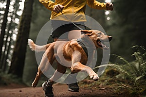 Person taking their energetic dog for a run, experiencing improved physical health and a stronger bond. Generative AI